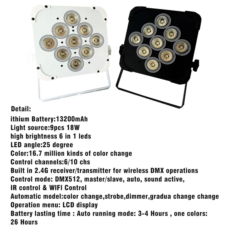 Envío Gratis RGBWA UV 6 en 1 LED Par luz etapa 9*18W Uplight alimentado por batería inalámbrico DMX y aplicación IR remoto par uplight