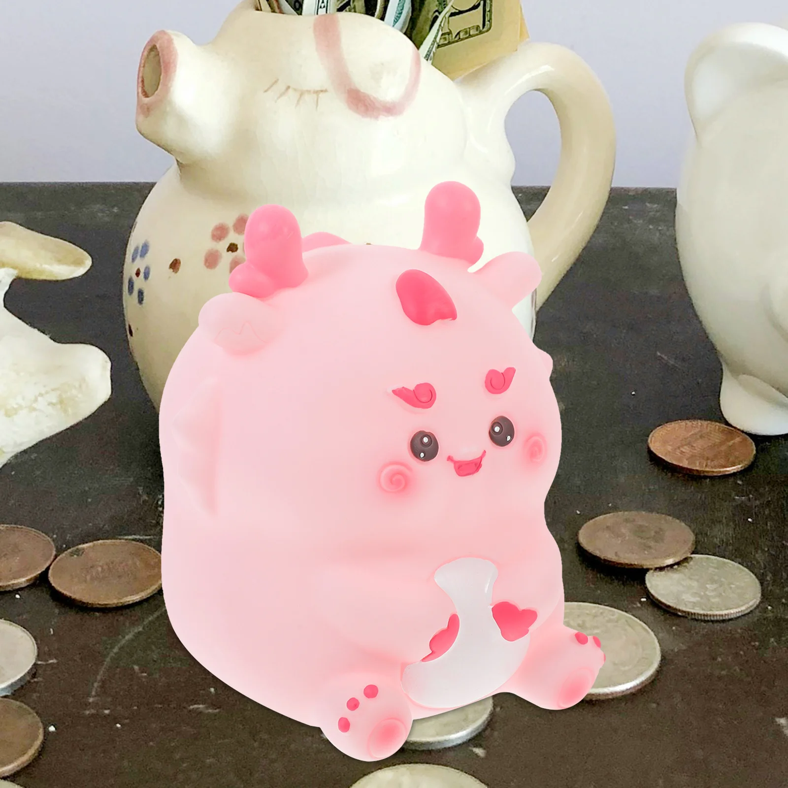 Vinyl Dragon Shaped Piggy Bank Cute Coin Bank for Kids with Flat Base Stable Desktop Placement Large Capacity Money Storage Pot