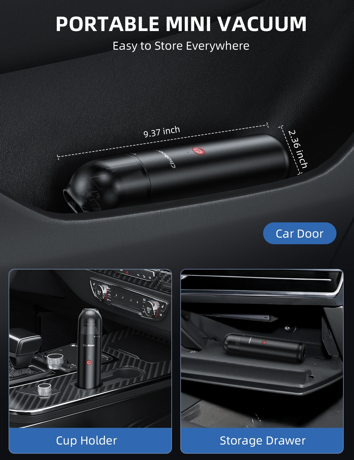Chuboor Aspirador de coche inalámbrico True 7000Pa potente con Hepa limpia eficazmente el polvo, los restos adecuado para el coche y el hogar