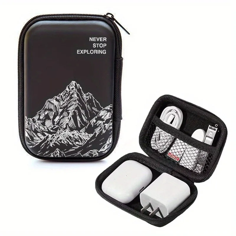 Mountain Explore Slogan Print Shockproof Electronics Case Portable Travel Zipper Bag for Earphone Charger Data Cable Hard Drive