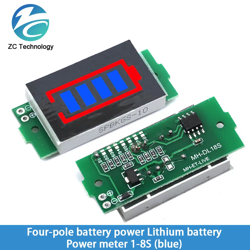 1S - 4S-8S Module indicateur de capacité de batterie au Lithium unique 3.7V 4.2V affichage bleu testeur de puissance de batterie de véhicule électrique Li-ion