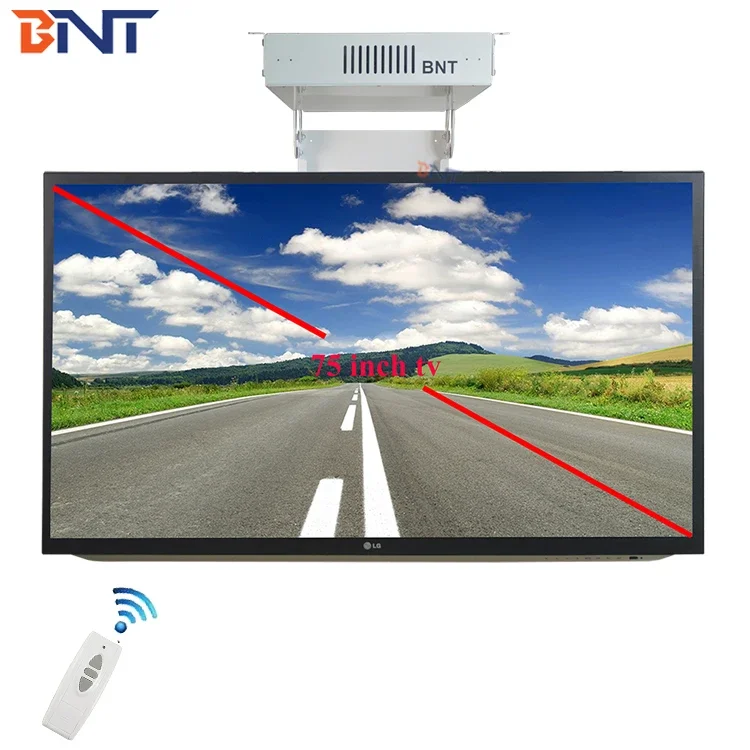 Wireless Control Motorized 55 to 75 Inch TV Lift Mechanism Flip down from Ceiling with TV Mount Bracket Stand Type