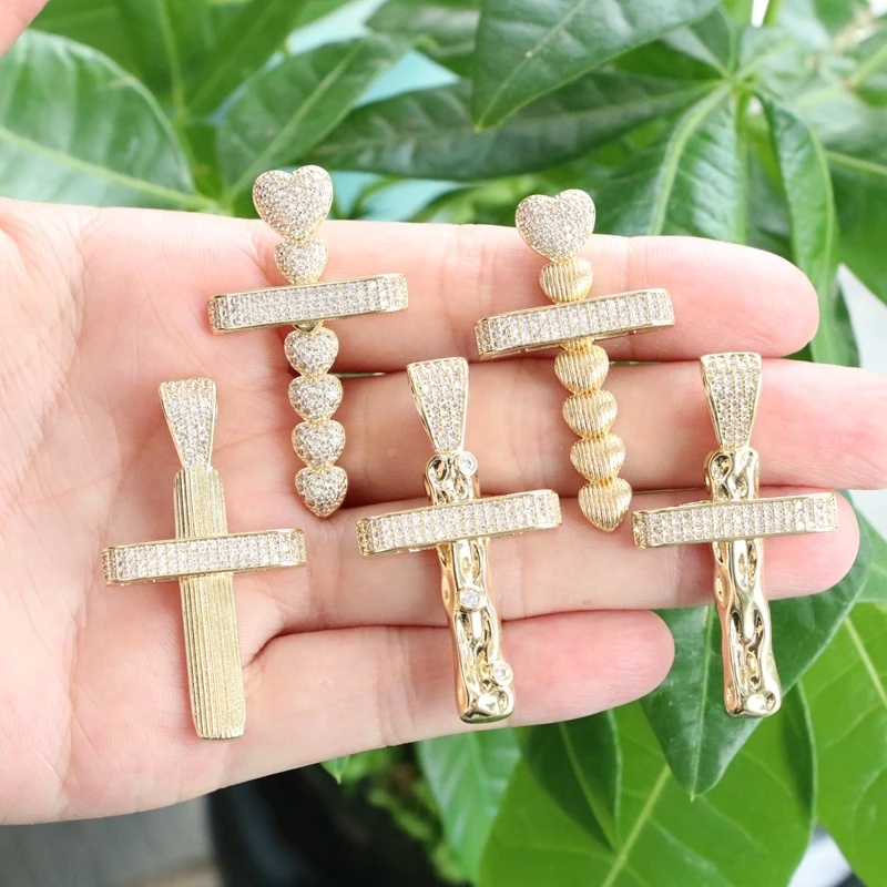 

5Pcs/Big beads Cross Pendant for Necklace Copper Gold Plated White Crystal Heart Crucifix Jewelry Making Supplies
