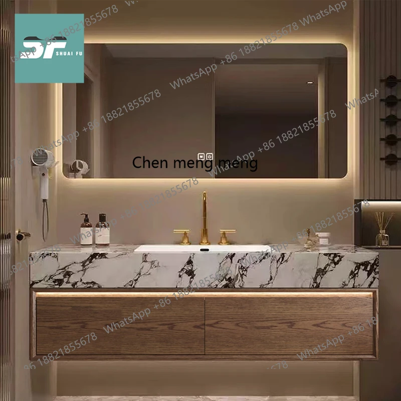 

2025 new rock slab seamless ceramic basin bathroom cabinet combination bathroom washstand
