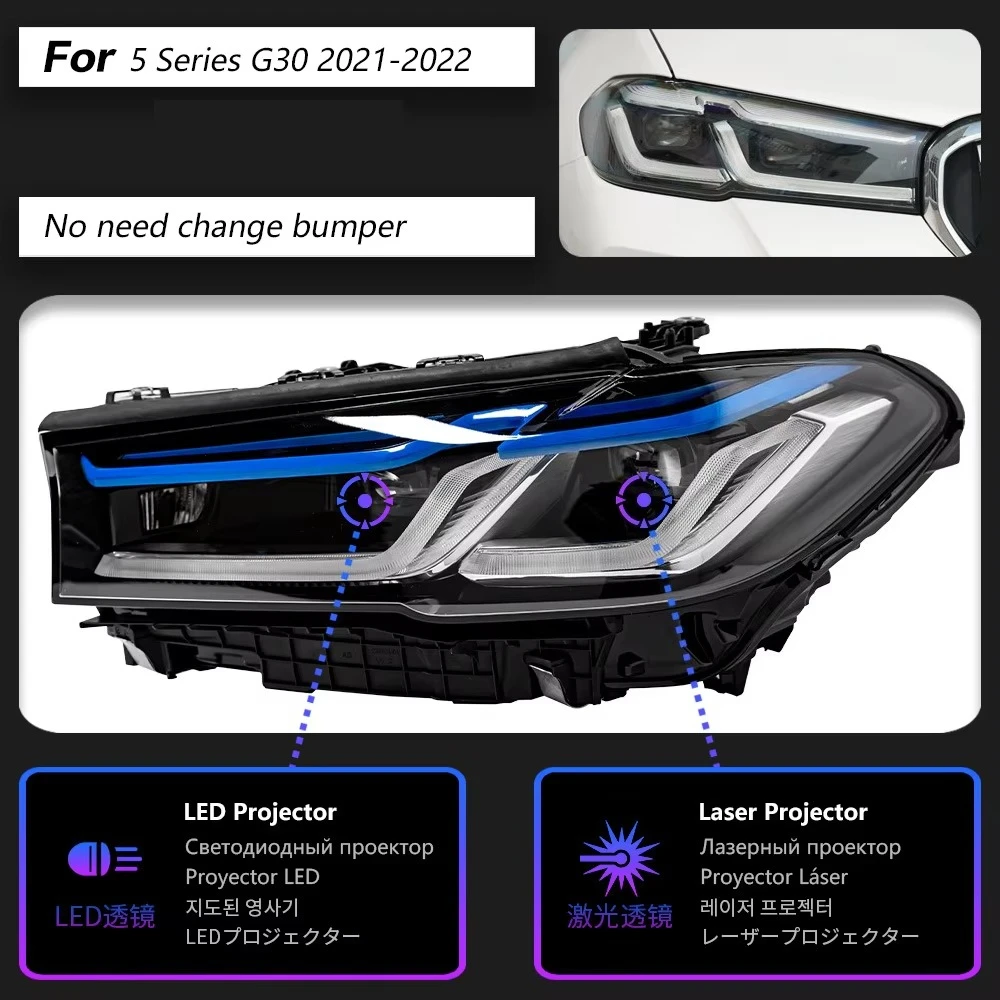 

Suitable for 5 Series G30 2018-2023 LED headlight assembly, double L-shaped Drl projection lens headlights