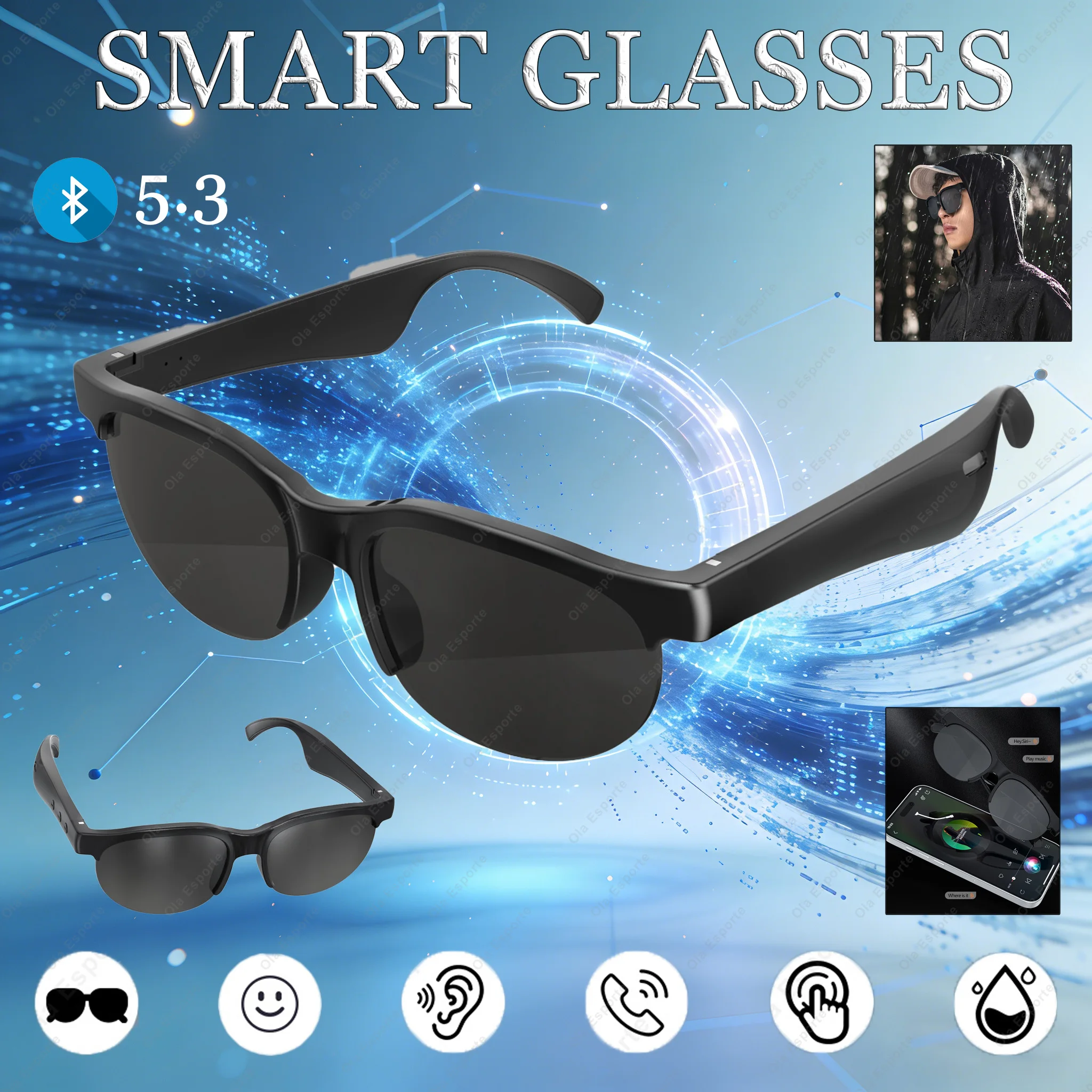 

Men Women Smart Glasses Wireless Bluetooth Calling Music Playback Voice Assistant Multi-functional Waterproof Smart Sunglasses