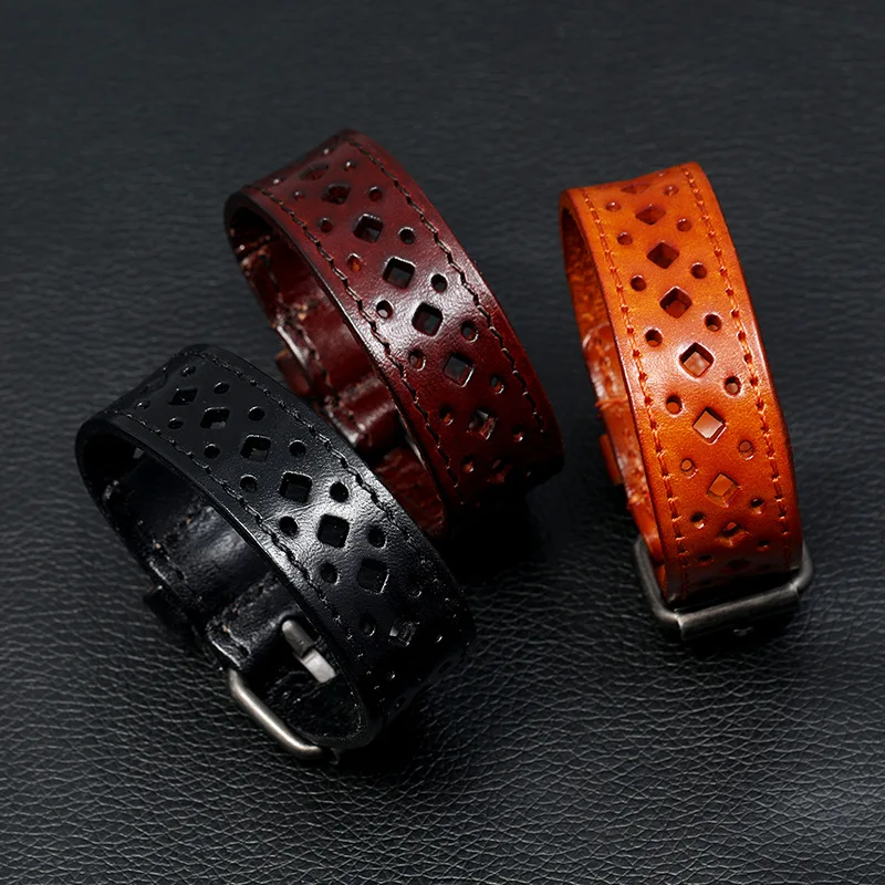 Vintage Onregelmatige Mannen Lederen Armbanden Brede Bruine Manchet Wrap Armbanden & Bangles Punk Polsband Vrouwen Mannen Sieraden