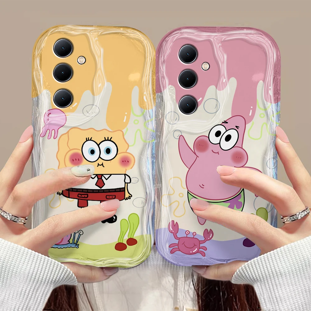 Cute Patricks Star SpongeBobs 3D Wave Case For Samsung A73 A72 A71 A55 A54 A53 A35 A34 A33 A25 A24 A23 A15 A14 A05 4G 5G Cover