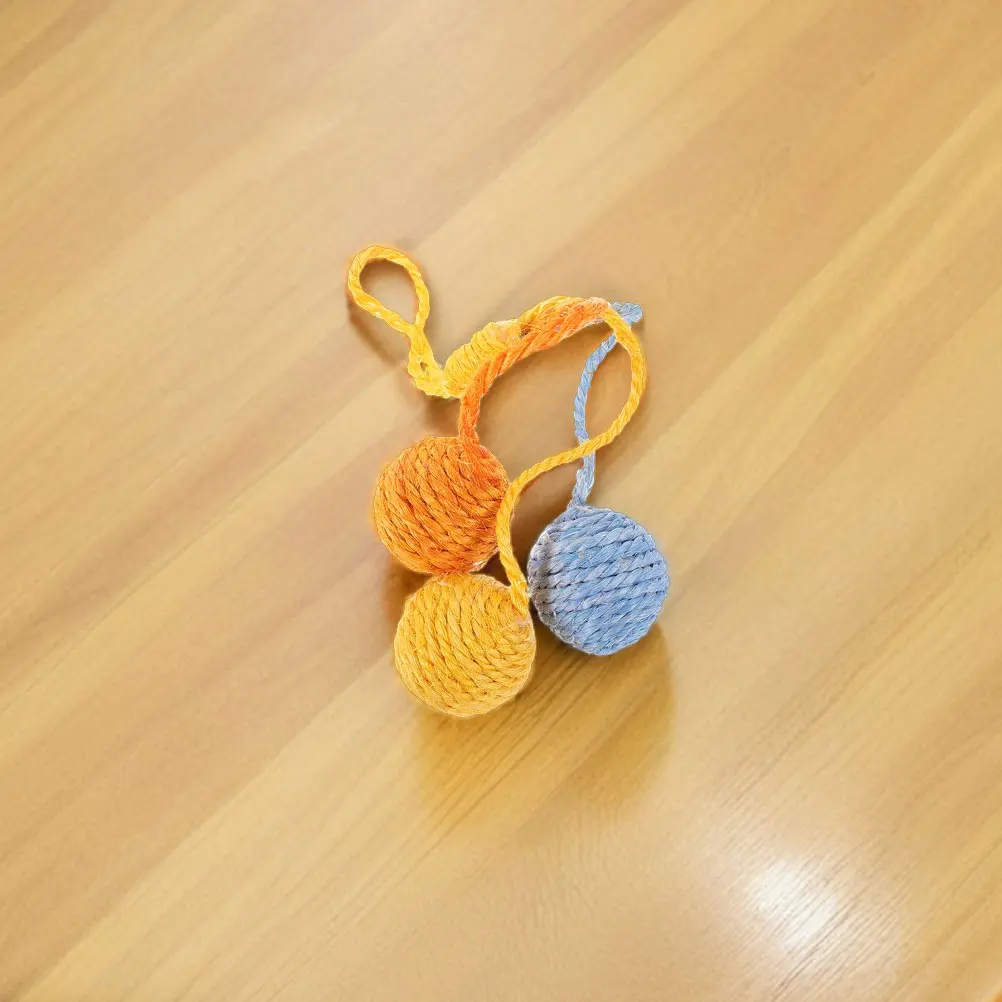 

2 pcs Sisal Ball Cat Toy Dangling Balls Chase Hanging Interactive Indoor Cats Toys Colorful Design Space Saving