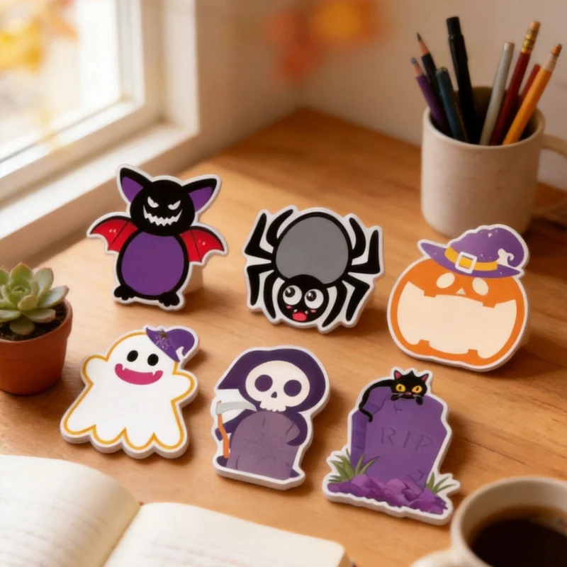 2pcsHalloween-themed sticky notes in random designs，Cartoon Ghost Pumpkin Bat Spider Sticky Notes，Highly Adhesive Decorative Hol