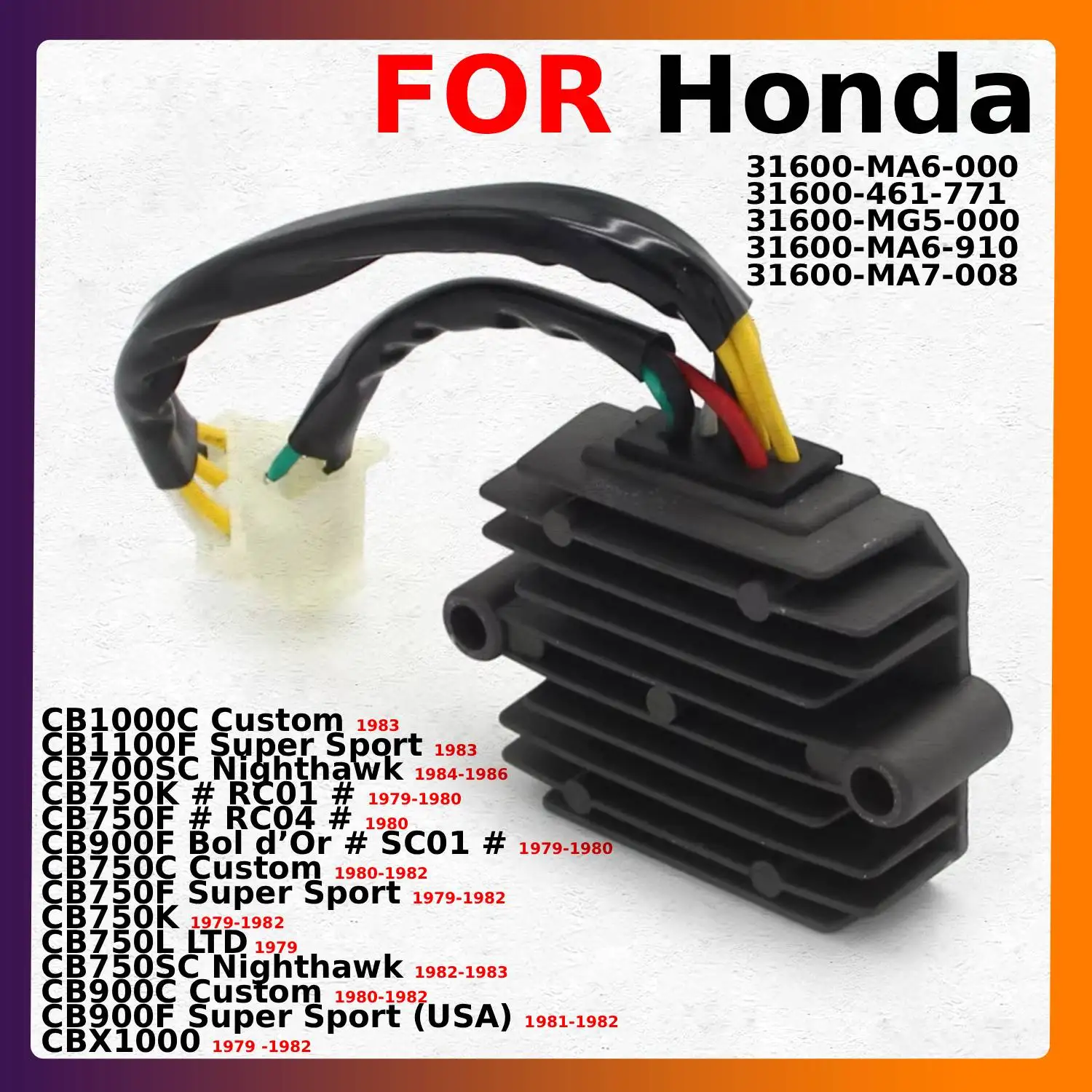 

Voltage Regulator Rectifier For Honda Custom Super Sport CB900C 1980-1982 CB900F 1981-1982 CBX1000 31600-MA6-910 31600-MA7-008
