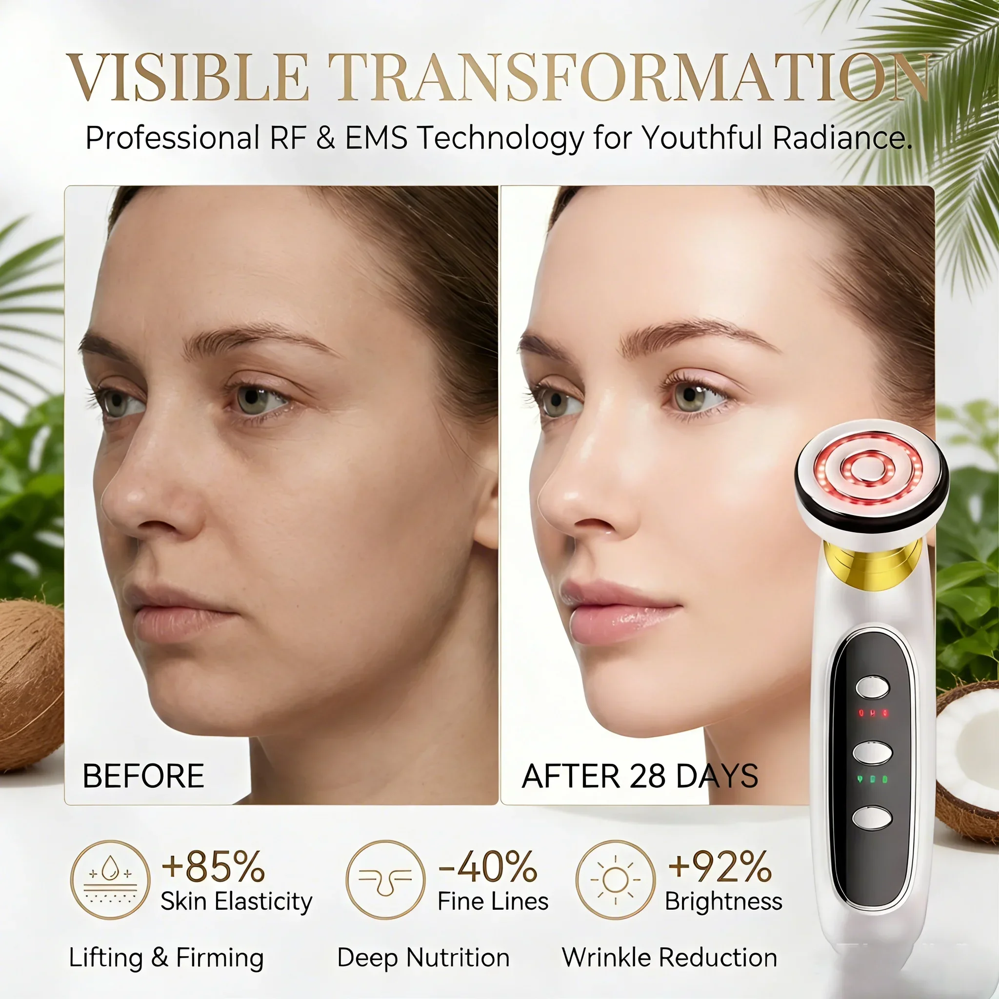 Professional EMS Face Lifting Massager 3 Color LED Red Light Anti-Wrinkle Skin Tightening Handheld Beauty Device