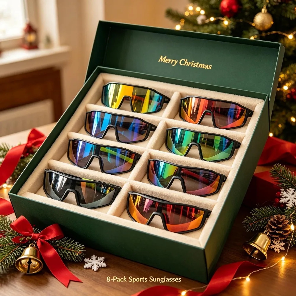 8PCS Integrated Large-Frame Riding Sunglasses, colorful Polarized Light, Windproof and Non-Slip, Outdoor Running, Mountaineering, Cycling Sports Sunglasses, the Same for Men and Women, Random Colors, Christmas and Halloween Gifts Recommended