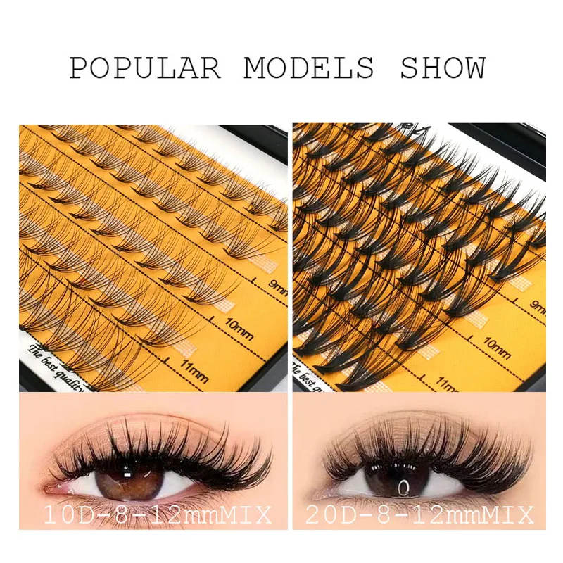 100 clusters of 10D/20D eyelashes, 8-12mm mixed set, natural and soft makeup false eyelashes, personal eyelash extension tool