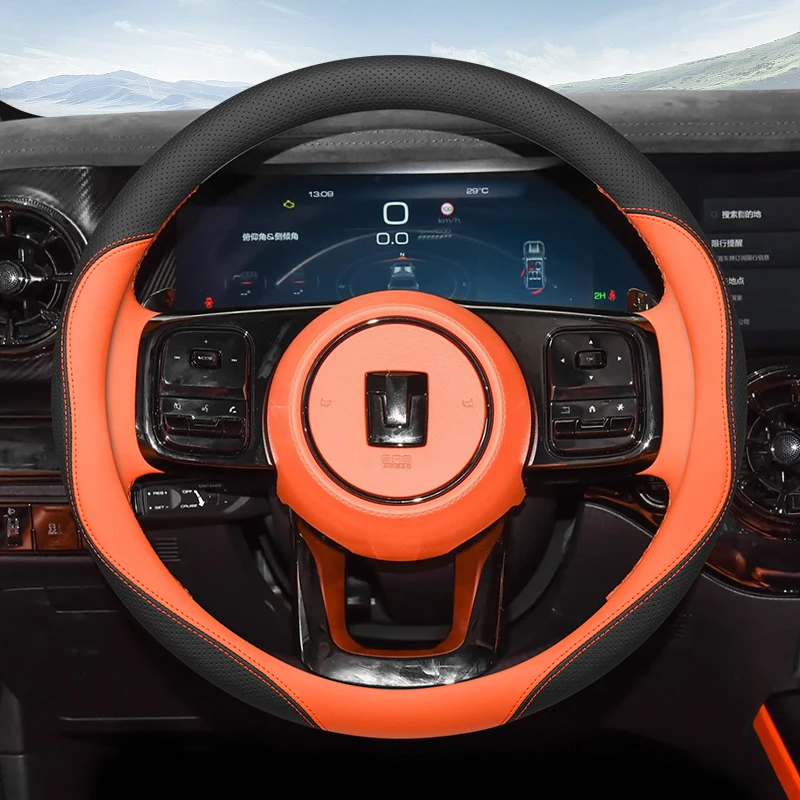 

For Great Wall‌ WEY Tank 300 500 2021-2024 Nappa Leather Ultrathin Steering Wheel Cover Non-Slip Car Interior Accessories