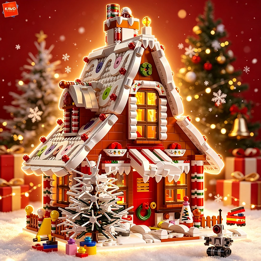KAVOWORLD 1614PCS DIY Gingerbread House Building Blocks Creative Christmas Assembly Brick Construction Kit Holiday Gifts for Kid