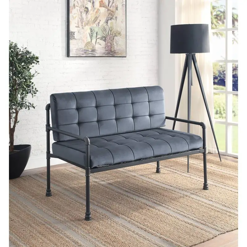مقعد Loveseat باللون الرمادي المخملي مع لمسة نهائية رمادية رملية - راحة وأناقة حديثة لغرفة المعيشة الخاصة بك