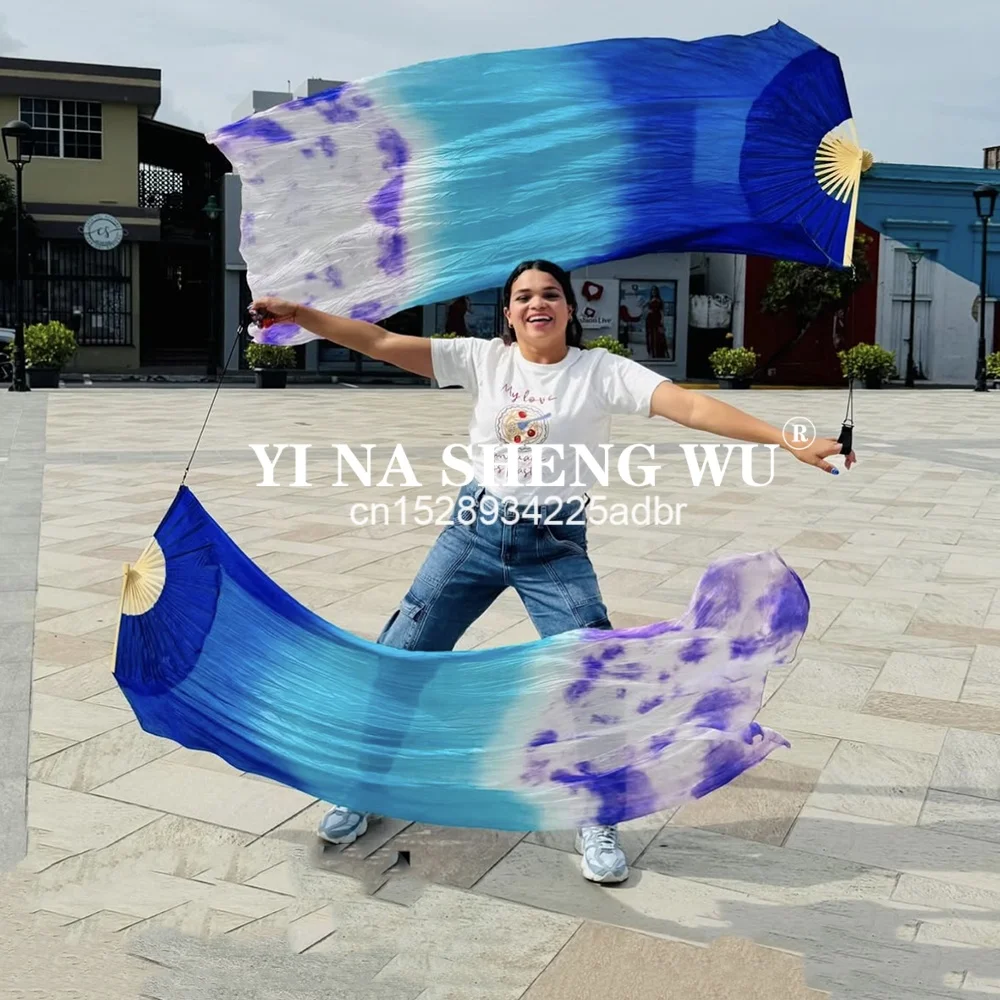 1 paio di ventagli di seta + corda Poi 2 in 1 ventaglio di seta reale al 100% ventagli di seta di danza del ventre ventaglio lungo ventaglio di danza cinese veli danza del ventre
