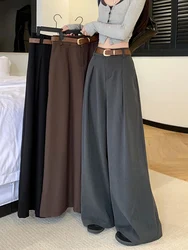 Zoki Korean Oversize Suit Wide Leg Pants Women Casual Loose Elegant Trousers Office Lady High Waist Vintage Solid All Match Pant