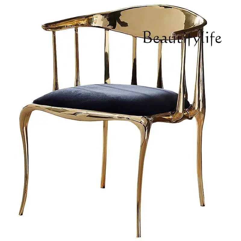 Light Luxury Brass Cast Dining Chair Creative Designer Backrest Armchair Nordic Popular Characteristic Furniture