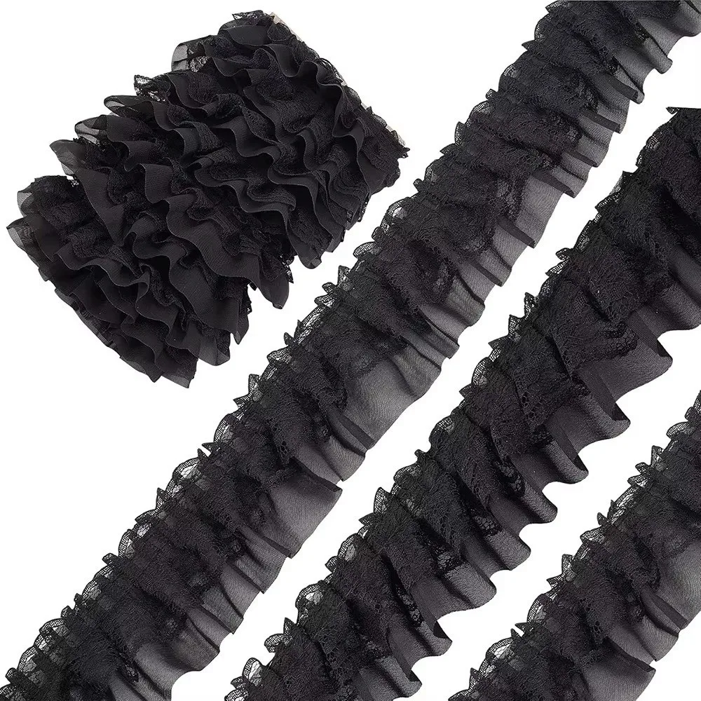 5 Yards Length Lace Fabric Trim Solid Color 5.5cm Width Embroidery Trim Sew On Applique Fold Wave Design Wedding Lace Trim