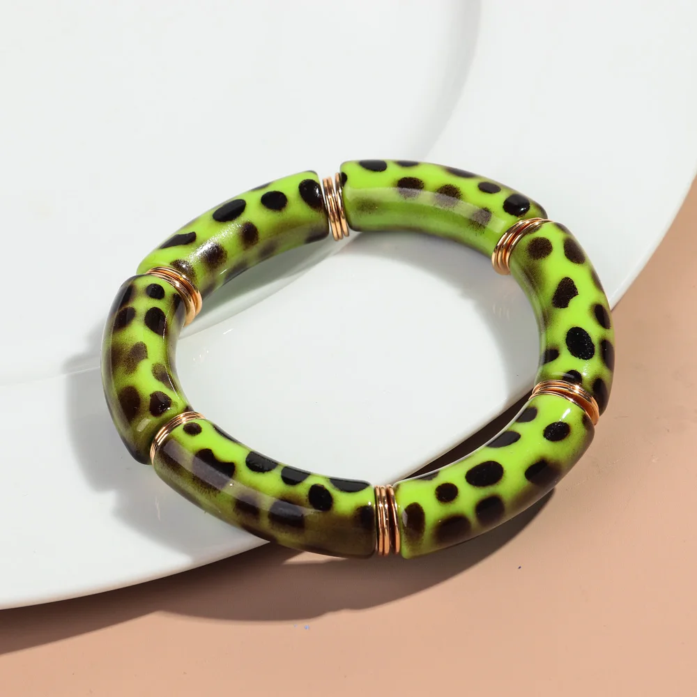 Vintage Acryl Leopard Elastische Gebogene Rohr Perlen Armbänder Neue Stretch Dicken Armreif frauen Mode Schmuck Geschenke – Detail 8