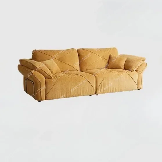 yellow fabric straight row  cloth three-person retro living room removable and washable household medieval sofa