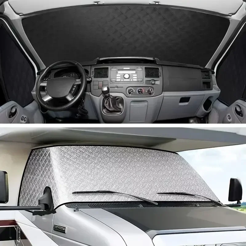 

NEW Motorhome Front Window Sunshade Cover Accessories For C-class Ford E450 RV Window Snow Cover Durable 4 Layers Mirror Cutouts