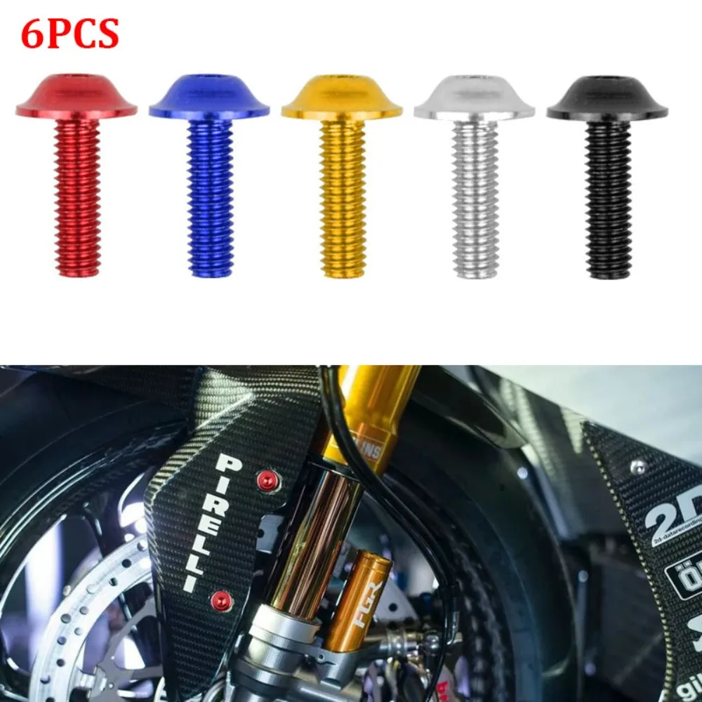 6pcs Auto Accessories M6x20mm Motorcycle Bolts Screws Hexagon Aluminum Bolts Screws Modification Screw for Motorcycle Scooter