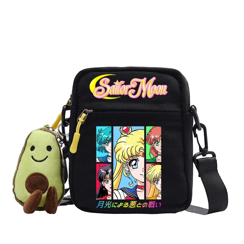 Sailor Moon Shoulder Bag Kawaii Cartoon Pattern Square Crossbody Bag Cute Children Portable Outdoors Sports Satchel Travel Bags