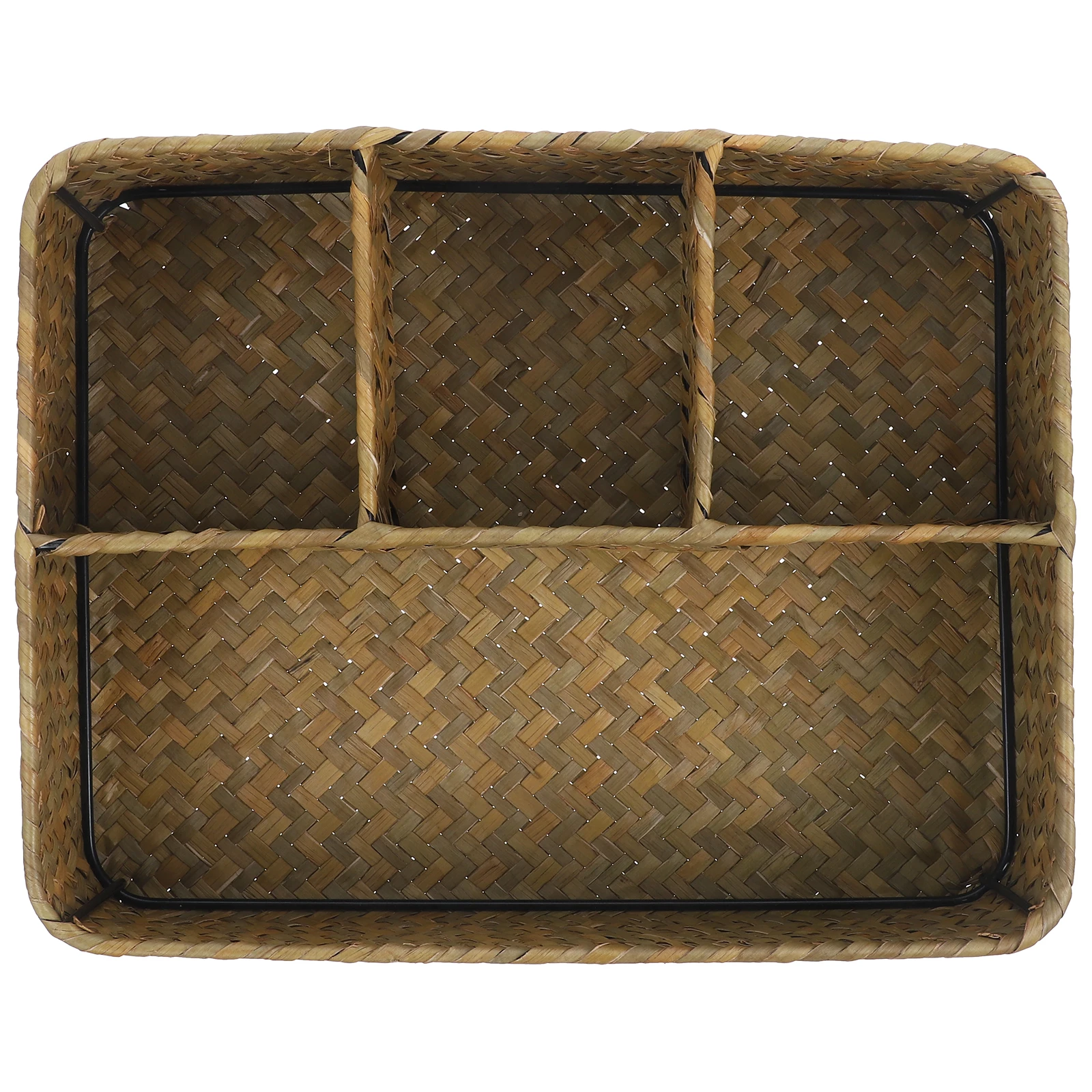 

Seagrass Woven Basket Small Size Tea Coffee Organizer Storage Container Divided Compartments Rustic Home Decor Storage Solution