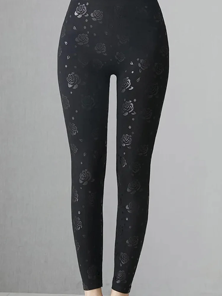 Leggings sem costura de cintura alta para mulheres, calças estampa preta, calças lápis finas, leggins casuais coreanas até o tornozelo, 2023, novo