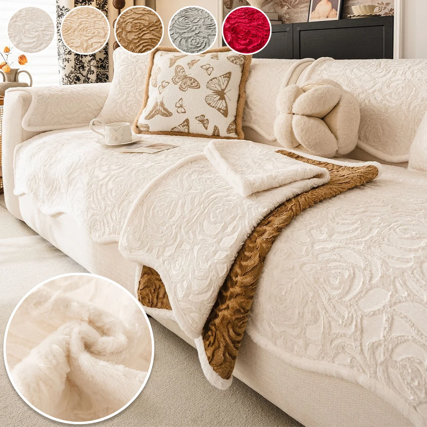 Thicken Sofa Mat Cover Nordic Rose Jacquard Corner L Shape Sofas Towel Non-Slip Couch Protector Living Room 1/2/3/4 Seater 소파커버