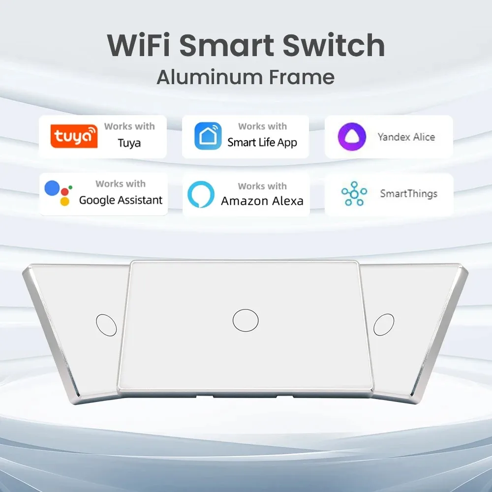 

LOUYSGEN Wi-Fi умный переключатель США серебристый алюминиевый каркас таймер расписание настенный выключатель света с нейтральным проводом стекло Tuya приложение Alexa