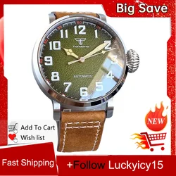 47MM Steel/CUSN8 Bronze Big Case Vintage Tandorio 10BAR Waterproof NH35 Movement Watch Men Sapphire Glass Leather Strap