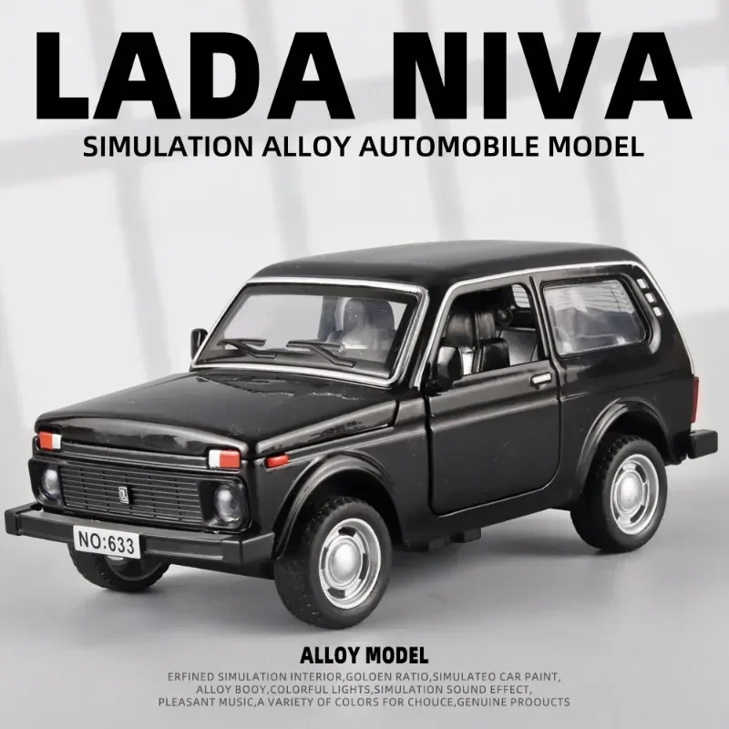 1:32 Lada Jeep Gegoten Elektronische Legering Speelgoed Voor Kinderen Vintage Simulatie Alertigen Knipperende Suv Sport