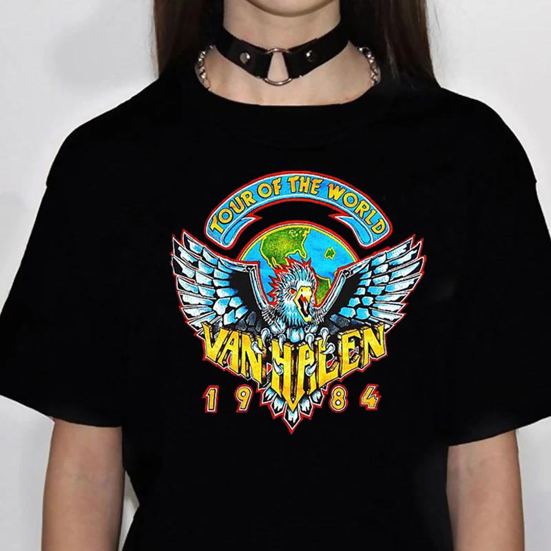 Van Halen T Shirt Tour of The World 1984 Shirt Vintage Band Tee Rock Man Tshirt 2022 Print Fashion Summer O Neck Short Sleeves