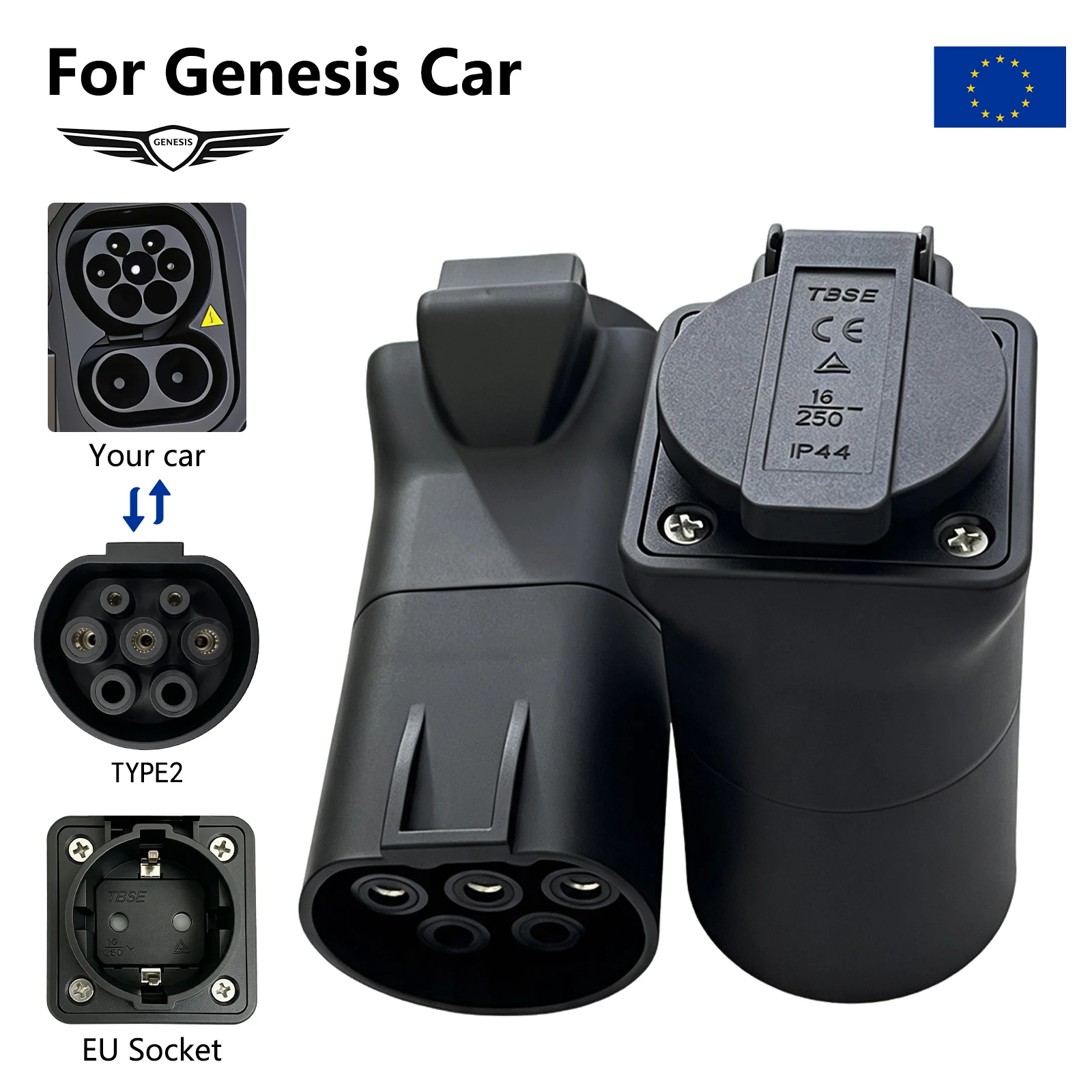 Type2 V2L-ontladingsadapter geschikt voor BYD, MG, Deepal, Geely, Jaecoo, Omoda, LYNK voertuig-naar-belasting-stekker EU-aansluiting EV-kampeervoertuigen