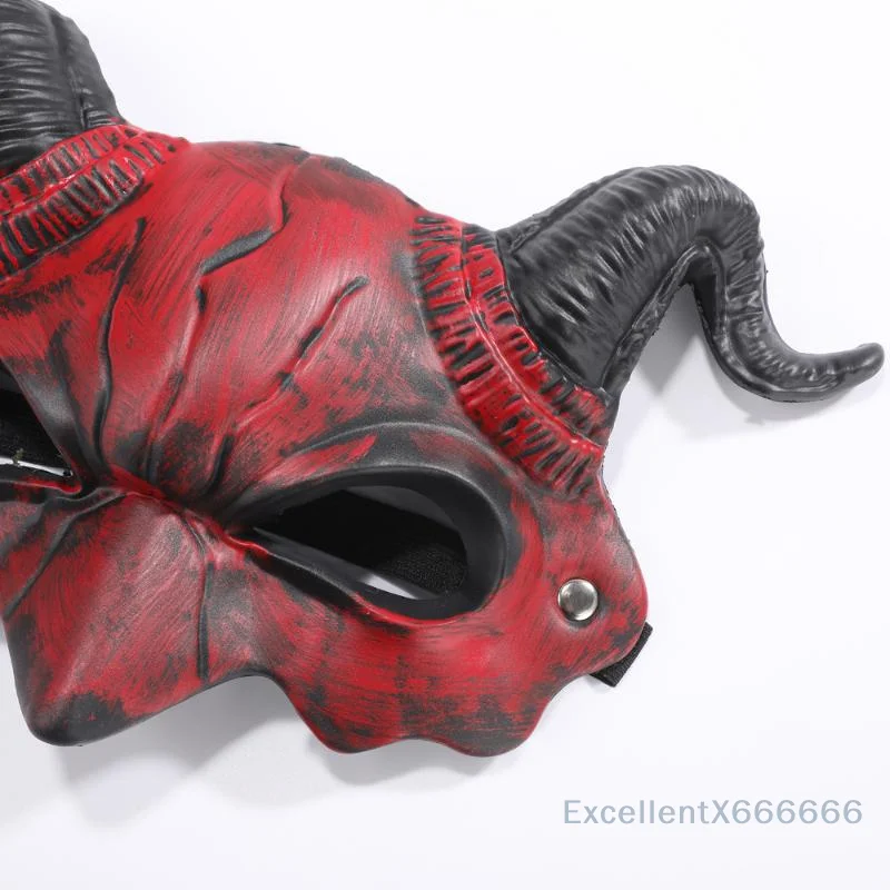 

1PCS Devil Half Face Mask PU Leather Horror Prop with Horns for Scary Halloween Costumes Party Cosplay Haunted Houses