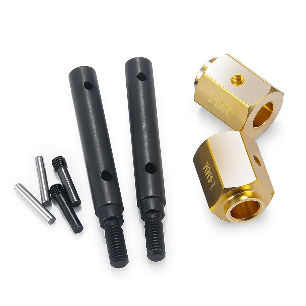 YEAHRUN Metal Portal Stub Axle Drive Gear Shaft+14mm Brass Wheel Hex Hubs Extended Adapter for TRX-4 1/10 RC Crawler Car