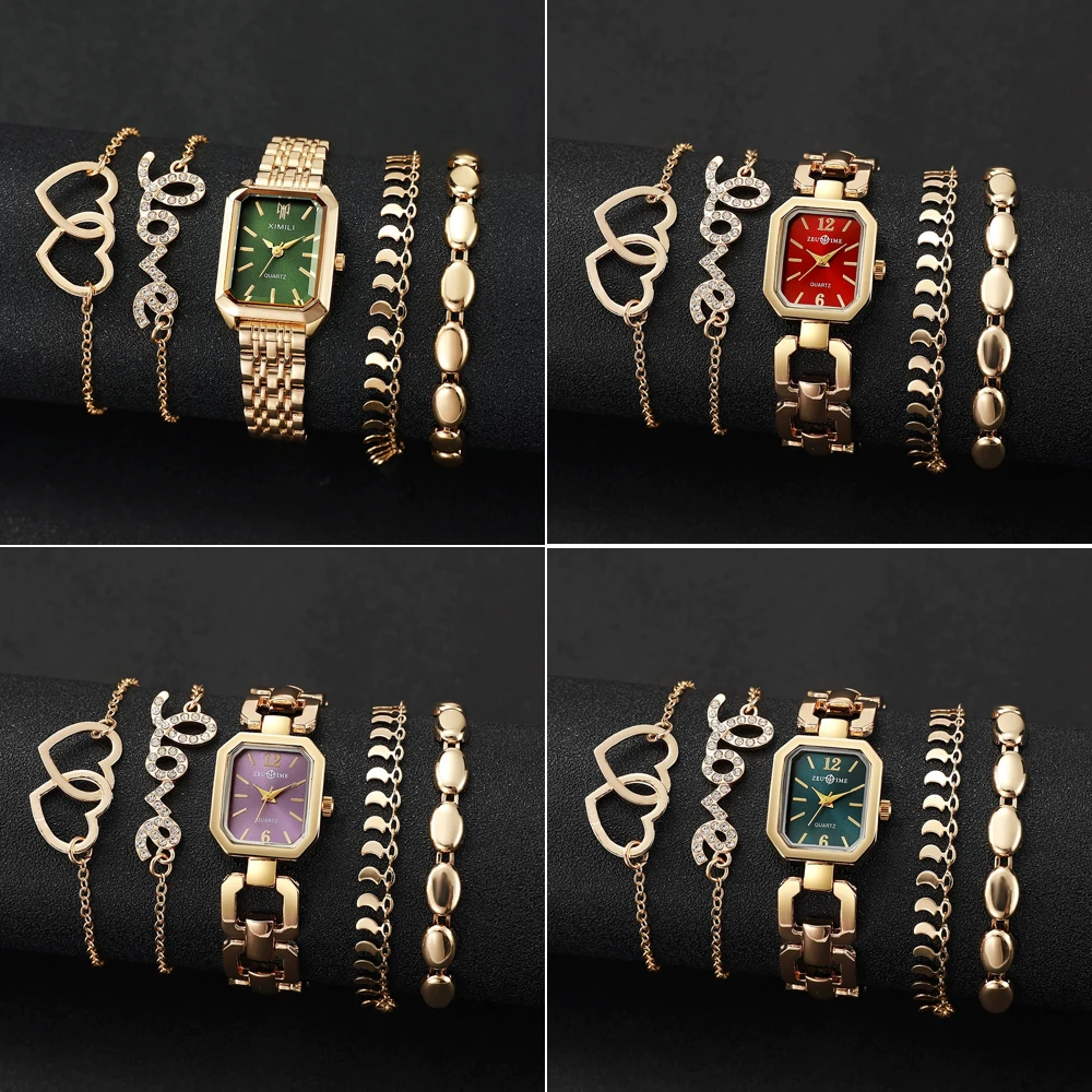 

5pcs/set Women's Luxury Exquisite Watch Fashion Retro Quartz Analog Watch With Bracelet Set Gift for Girls (Box Not Included)