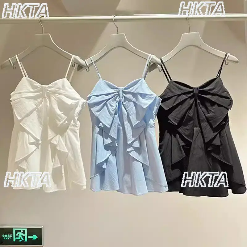 

Japanese 2026 Summer New Sweet Ruffled Edge Bow Suspender Chiffon Tank Top Fashion Commuting Sweet Loose Sleeveless Shirt Women