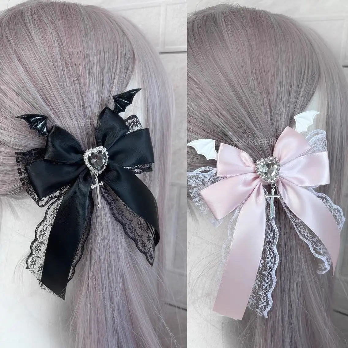 Japanische Mine Knospe Massen produktions linie Bogen Haarnadel Liebe Lolita Spitze Strass Haars pangen zwei dimensionale Spitze Haarschmuck