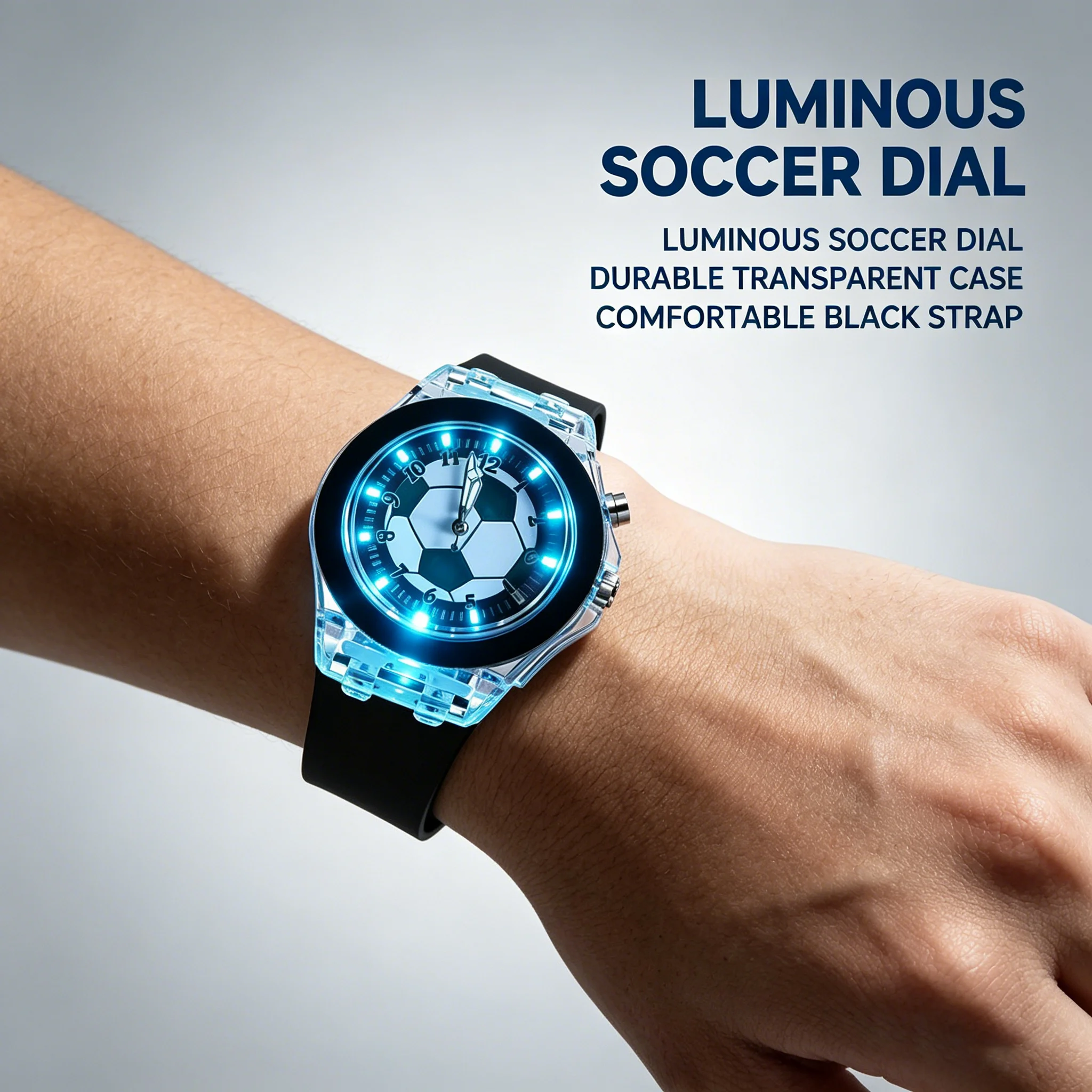 Soccer Watch, LED Light Up Sports Wrist Watch with Silicone Band, Waterproof Casual Quartz Watch for Boys Girls Football Fa