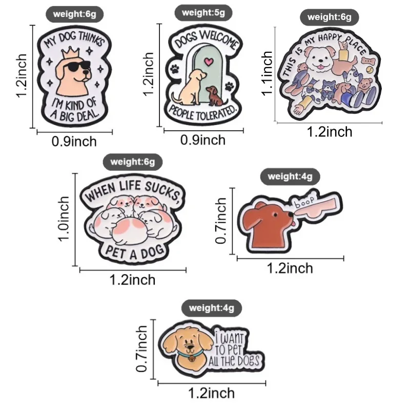 Niedliches Cartoon-Hund-Zitat-Emaille-Abzeichen, lustiger Welpen-Text-Reversnadel, dekorative Brosche, Set für Rucksack, Geschenk für Hundeliebhaber – Detail 1
