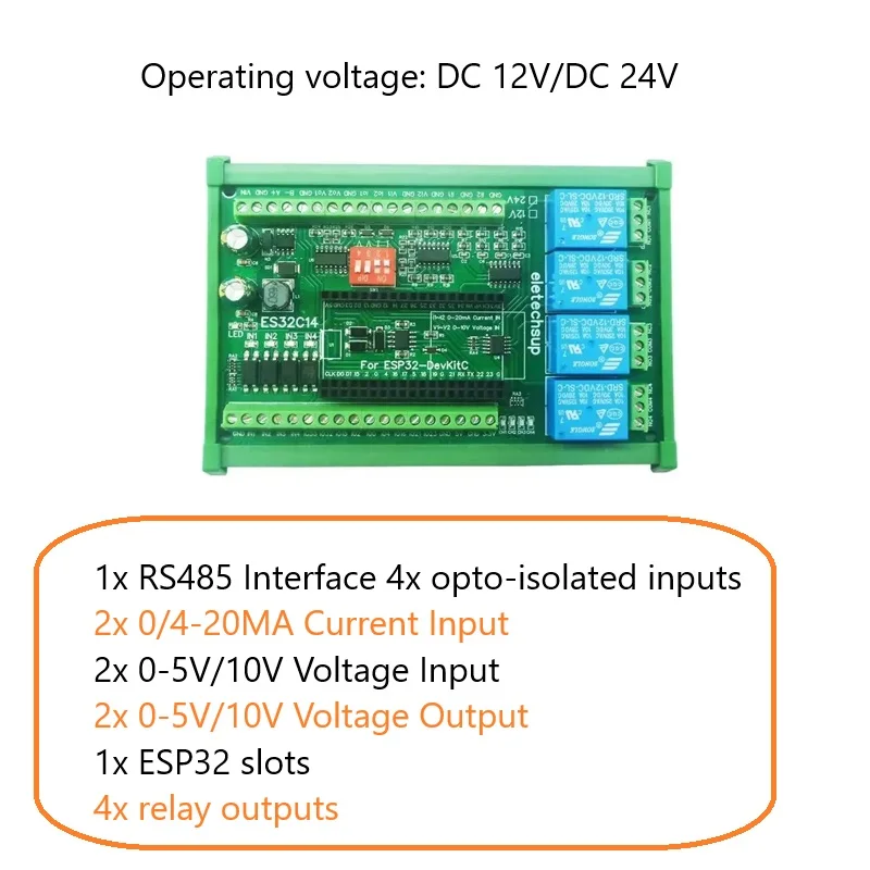 ES32C14 4DI/4DO 2AI/2AO RS485 DC12V/24V ESP32 Multifunction Module WiFi Modbus MQTT Ethernet for PLC Arduino IoT Diy Smart Home