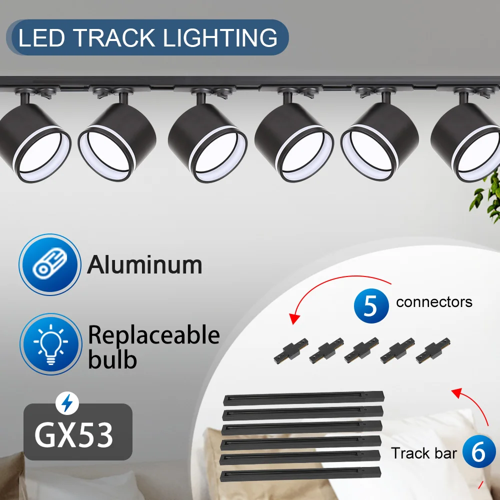 

AC85-265V Track Light Replaceable GX53 Bulb Ceiling Spot Rail Lighting for Living Room Store Decor Spotlight LED Track Lamp