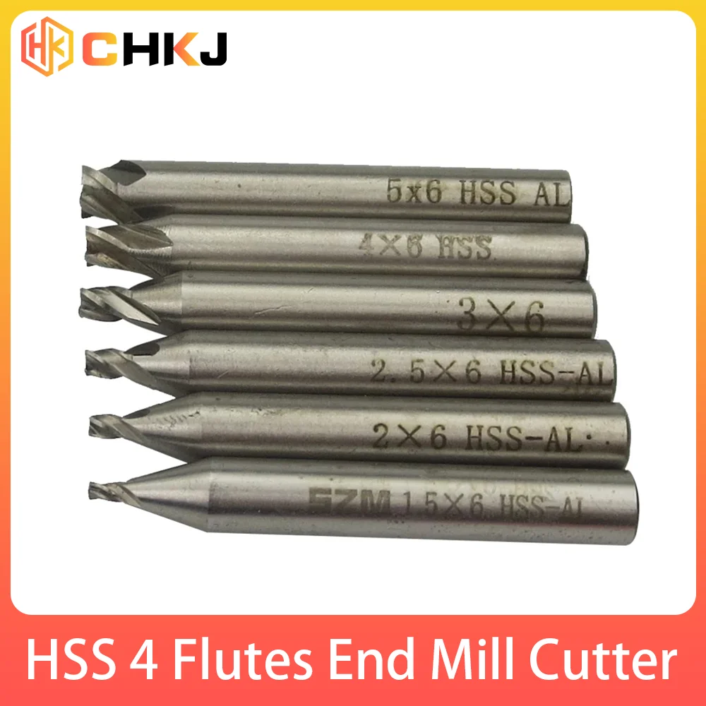 CHKJ-High Speed Steel Milling Cutter Broca, Ferramenta de serralheiro, HSS End Mill, Haste reta, 4 flautas, 1mm, 1.5mm, 2mm, 2.5mm, 3mm, 4