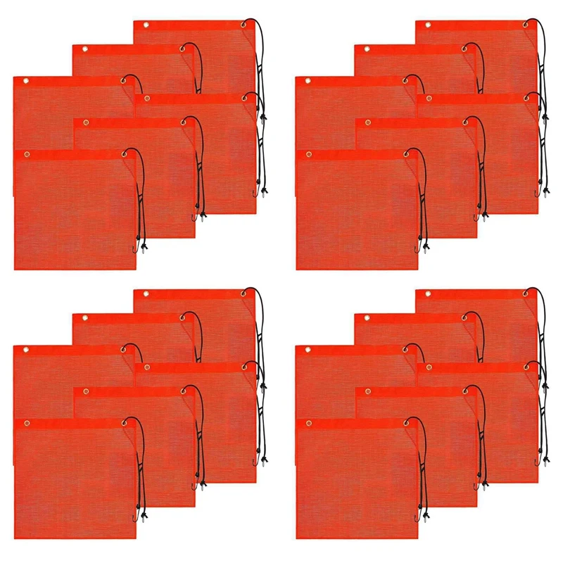 24Pcs 18X18 Inch Mesh Safety Flags Orange Warning Flag Bungee Safety Flag Good Visibility Weatherproof Flag