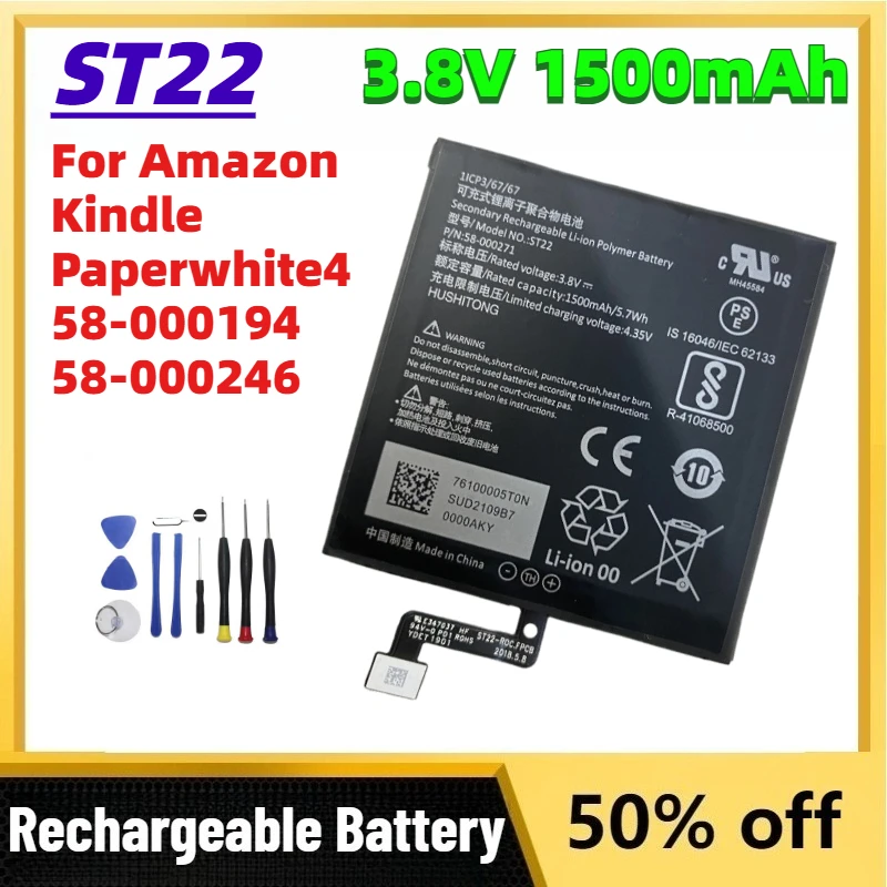 

3.8V 1500mAh ST22 Lithium Polymer Battery for Amazon Kindle Paperwhite4 58-000194 58-000246 Rechargeable Batteries + Free Tools